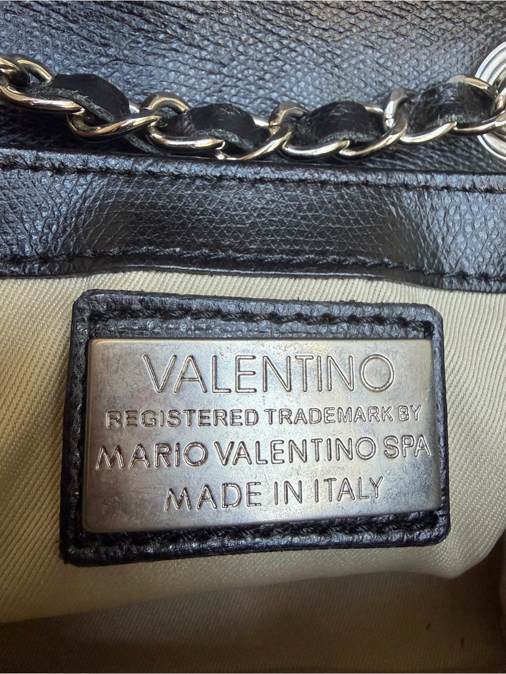 Valentino by Mario Valentino Black Leather Studded Chain Shoulder Bag - Picture 3 of 5